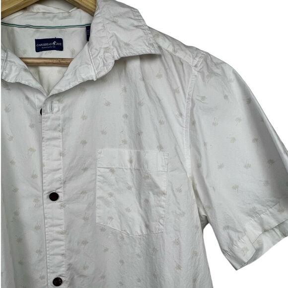 Caribbean Joe White w Off White Embroidered Palm Trees Short Sleeve Large - Picture 3 of 9